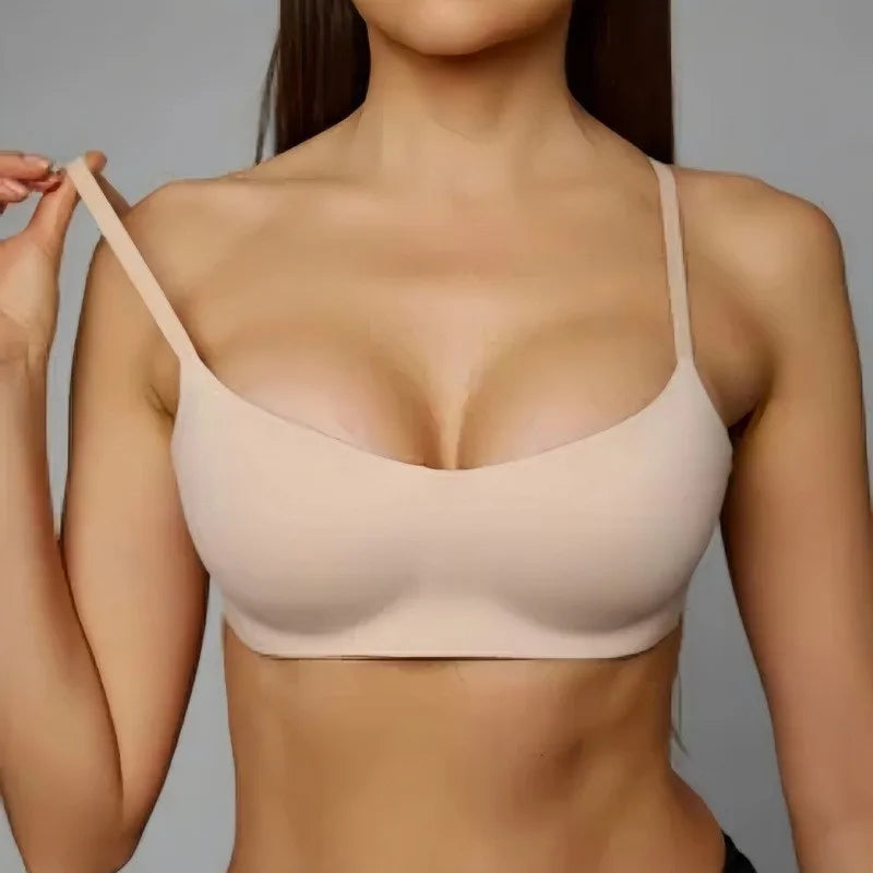 Women Seamless One Piece Push Up Bra Wireless No Steel Ring Thin Strap Comfort Padded Invisible Daily Bra WC0086