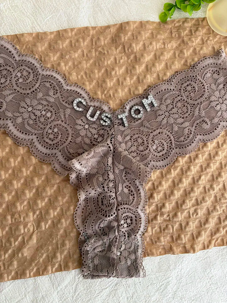 Personalized Text Custom Thong Customization Name Crystal Letters Panties Sexy Lace Underpants for Woman Wife Girlfriend Gift