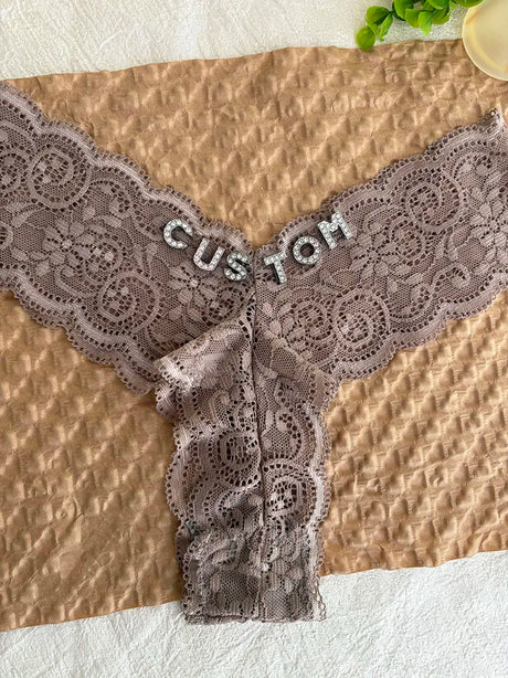Personalized Text Custom Thong Customization Name Crystal Letters Panties Sexy Lace Underpants for Woman Wife Girlfriend Gift