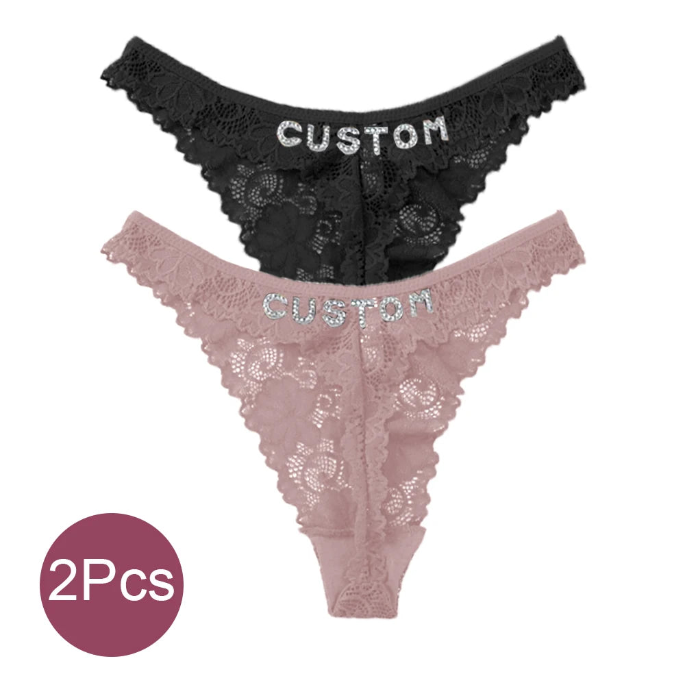 Custom Thong Panties with Name Sexy Lace Panties Shinny Letters Name Personality String Met Name Lingerie Tanga Hotwife Gifts