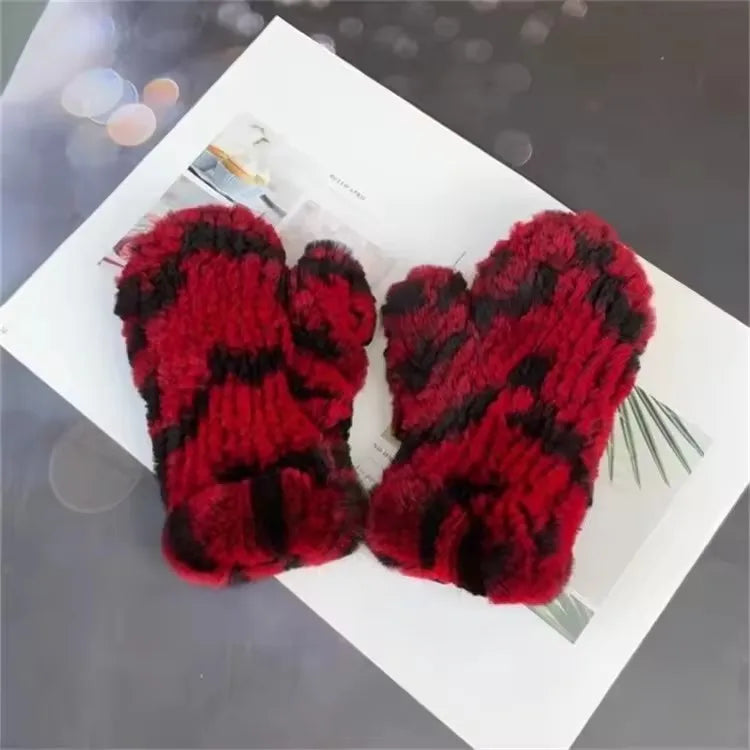 Hot Sale Women's 100% Natural Rabbit Fur Winter Gloves Warm Knit Thick Thermal Mittens Soft Real Fur Outdoor Cold Weather Glove