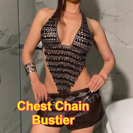 Women Sexy Backless Shine Diamond Body Chain Exotic Tanks Novelty Hollow Out Chest Chains Decor Bustier Tops Nightbar Clubwear