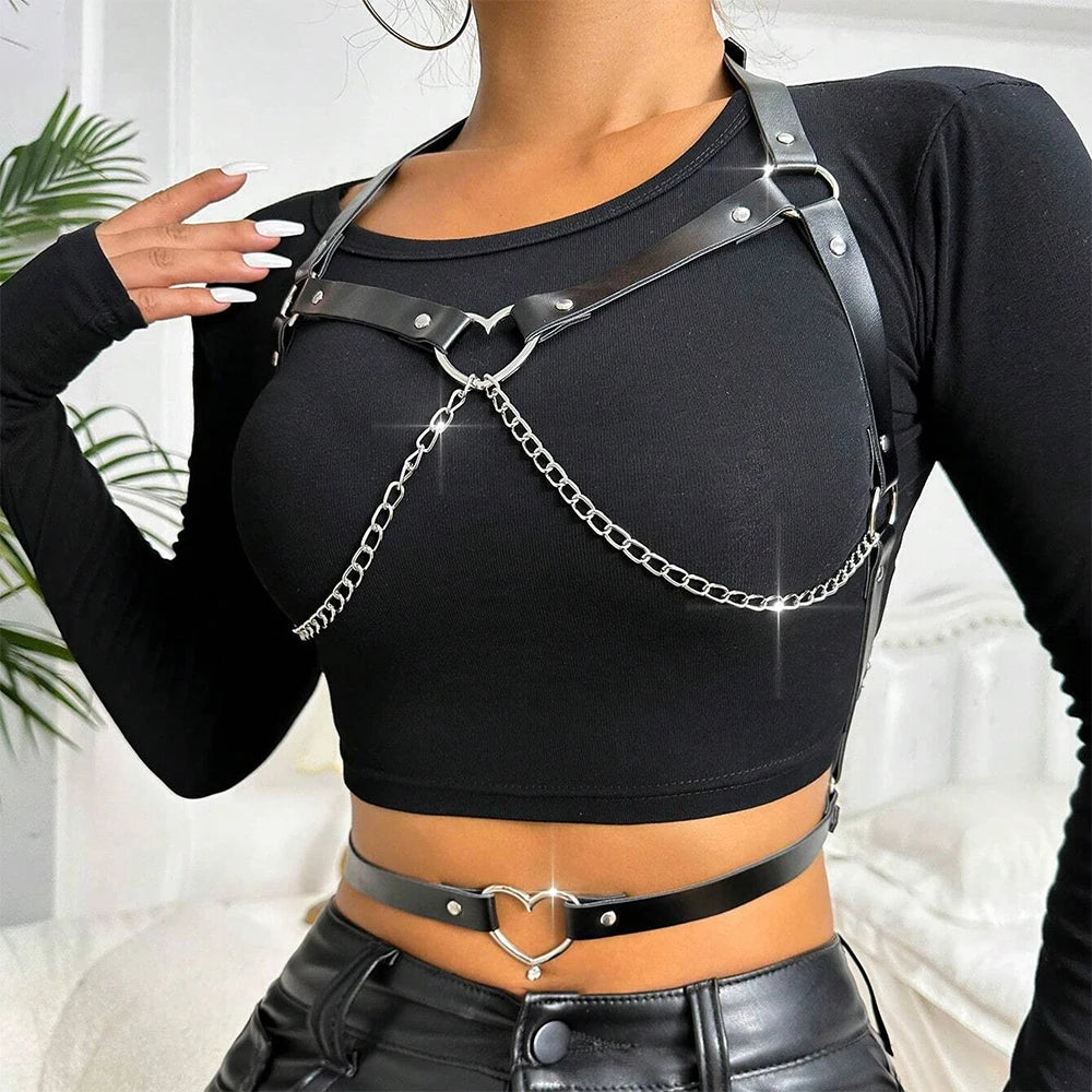 Women Fashion Chain Leather Waist Belt Chest Harness Belt Corset Bondage Lingerie Punk Gothic Lingerie Clothing Accessorie