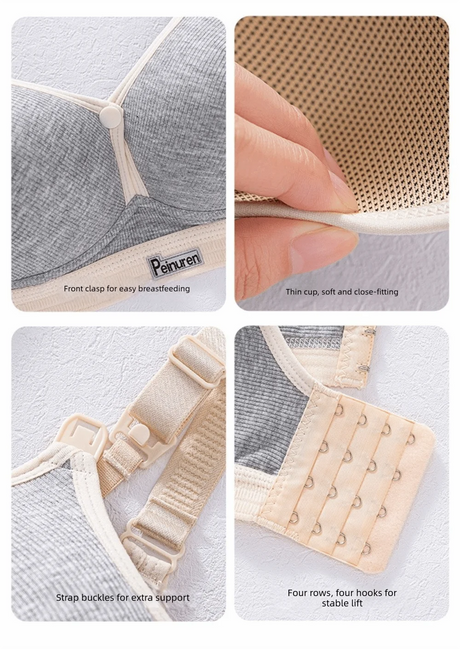 Pure Cotton Double Button Breastfeeding Bra Comfortable Breathable With Thin Gathered Maternity Bra Anti Sagging No Underwire