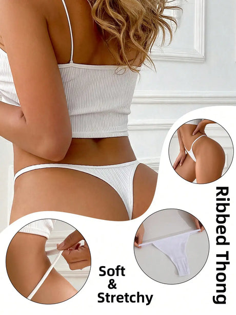 9Pcs Sexy Thong Panties Ribbed Low Waist Seamless Thongs Soft Briefs Breathable Comfortable G-String Underwear Simple Style
