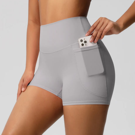 Solid Color Yoga Pants With Pockets Quick Drying High Waisted Gym Push Up Yoga Shorts for Woman Breathable Workout Fitness Short
