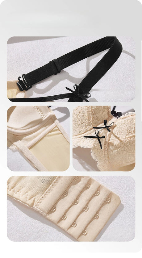 Half Cup Hot Bra for women Gathered Bowknot Brassiere Large Size Push Up Lace Tube Top Lace Big Chest Revealing Small Lace Bra