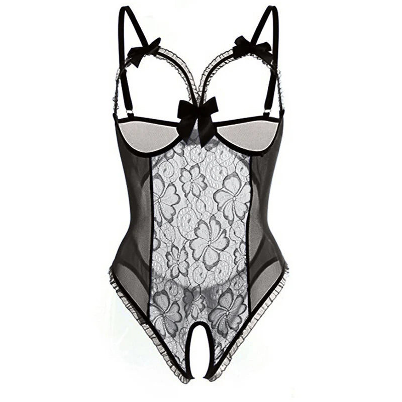 Porn Underwear Women Lace Hollow Open Bra Teddies Bodysuit Erotic Crotchless Lingerie Plus Size Costumes Sexy Deep V Bodysuits