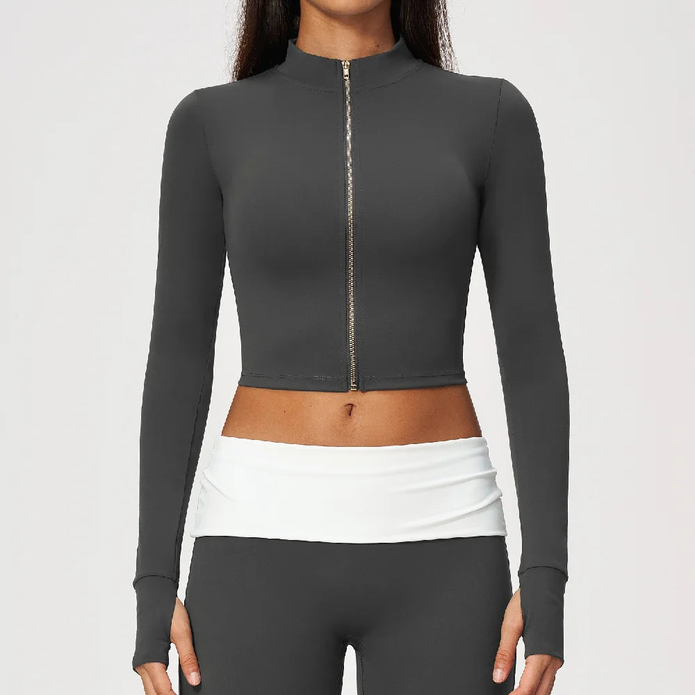 Yoga Long Sleeve Women's Zipper Sports Jacket Fitness Yoga Shirts Gym Top Activewear Running Coats Workout Clothes For Cycling