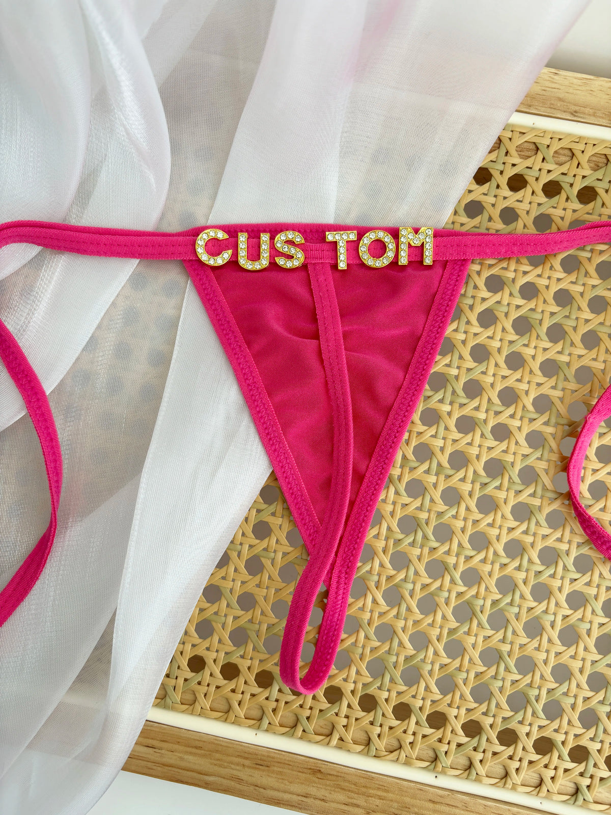 Personalized Custom Rhinestone Letter Name Low Waist Strap Thong G-String Tanga Underwear Bikini Wife Girlfriend Custom Gift