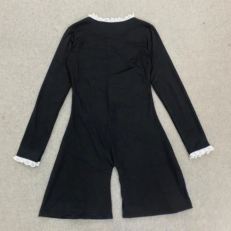 Spring and Autumn Women's Lotus Leaf Edge Decorative Long Sleeve Button Half Open Skirt Slimming Short jumpsuit Casual