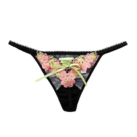 Women Underwear Sexy Lace Strap Embroidery Hollowed Out Seamless Lingerie Adjustable Thong See Through Lace Thongs Panties
