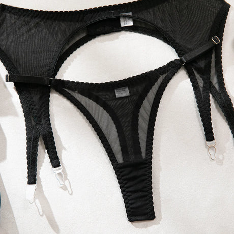 Ellolace Solid Lingeries Sexy Hot Sissy See Through Mesh Bra 3PC Set with Stockings Tempted Underwear Fancy Erotic Clubwear