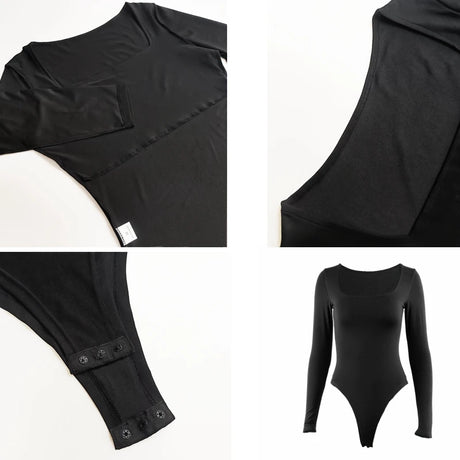 Long Sleeve Bodysuits Spring 2025 Square-Cut Collar Solid Bodycon Elastic Romper Sexy Y2k Women Clothing Fashion Club Party 2520
