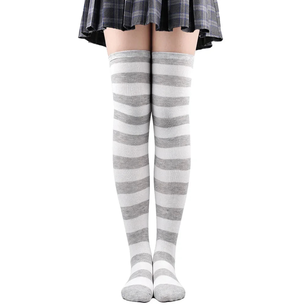 Thigh High Stockings Womens Striped Ladies Girls Black White Pink Long Over Above Knee Socks Femboy Cosplay Lolita Harajuku Y2k