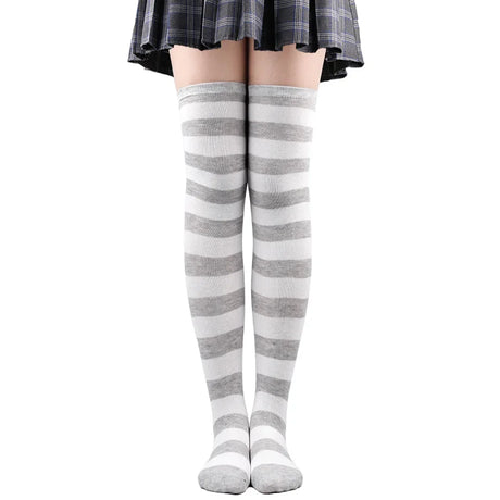 Thigh High Stockings Womens Striped Ladies Girls Black White Pink Long Over Above Knee Socks Femboy Cosplay Lolita Harajuku Y2k