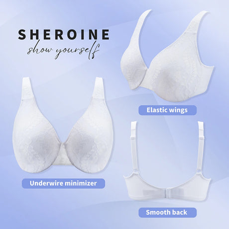 Sheroine Sexy Plus Size Minimizer Bra, Lace Underwire Non-Padded Lingerie for Women Lifting Support Comfort