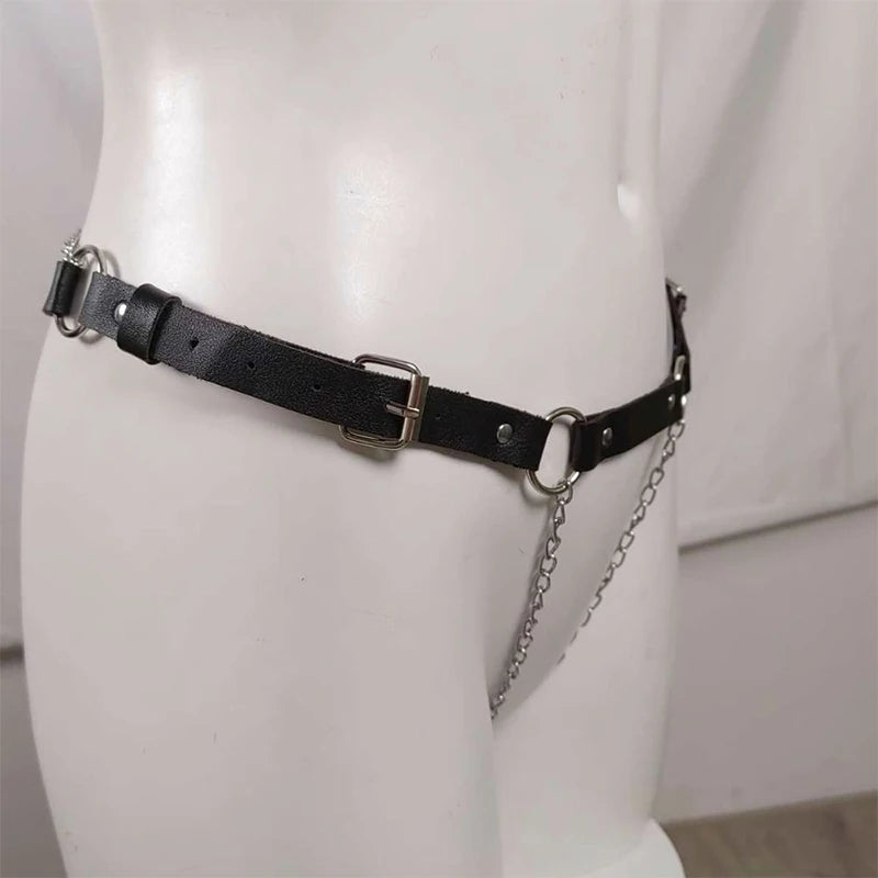 18 Leather Bondage Sleepwear Open Crotch Porn PU Garter Belt Lingerie Metal Chain Women Hot Babydoll Dress Strap Leg Sexy Briefs