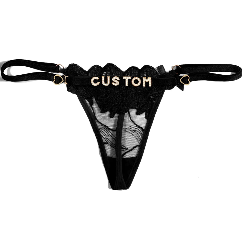 Sexy Customized Name Lace Thong Panties for Women Adjustable Underwear Detachable DIY Letter Personality Valentine's Day Gift