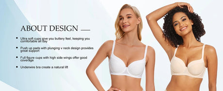 Sheroine Plus Size T-Shirt Bra, Push Up Underwire Lightly Padded Full Coverage Plunge Bras for Women Supportive Comfort