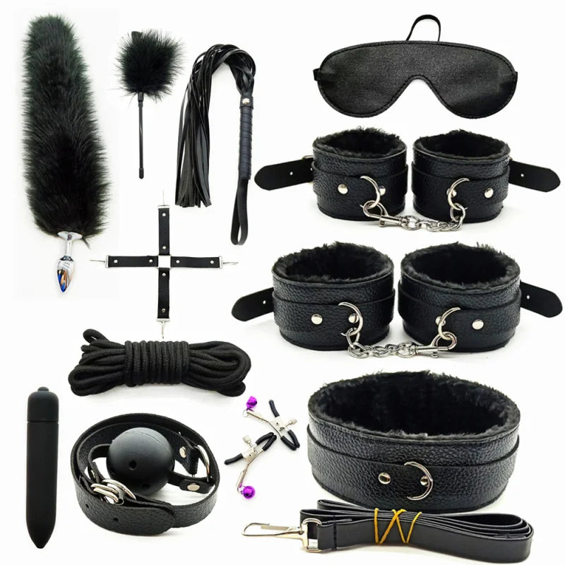 SM Sex Products BDSM Bondage Set Handcuffs Anal plug Tail Whip Gag Vibrat Adult Toys Exotic Accessories Sex Toys for Couples