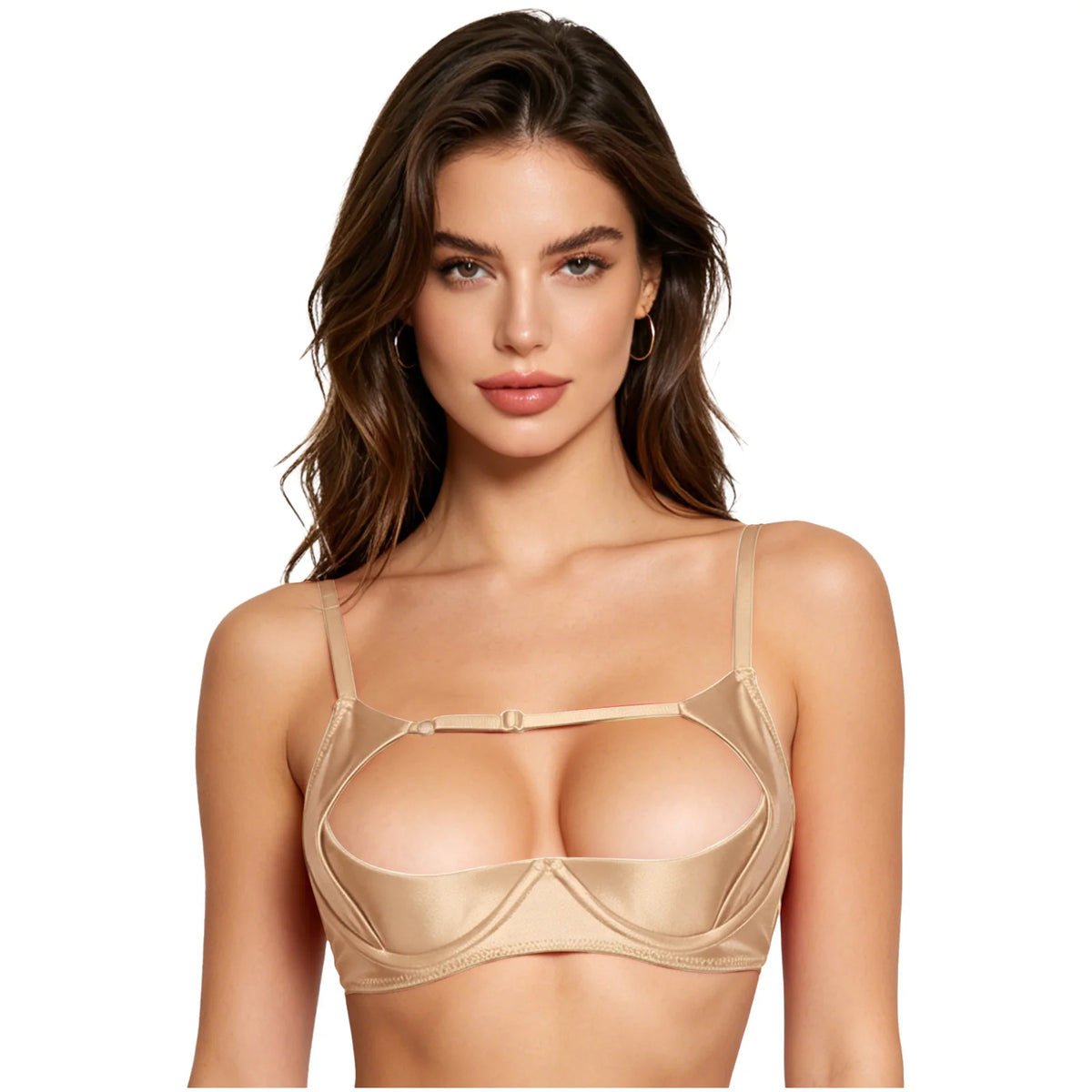 Womens Satiny 1/4 Cup Bra Solid Cut Out Adjustale Straps Underwired Shelf Bra Hollow Out Supportive Balconette Bra Underwear