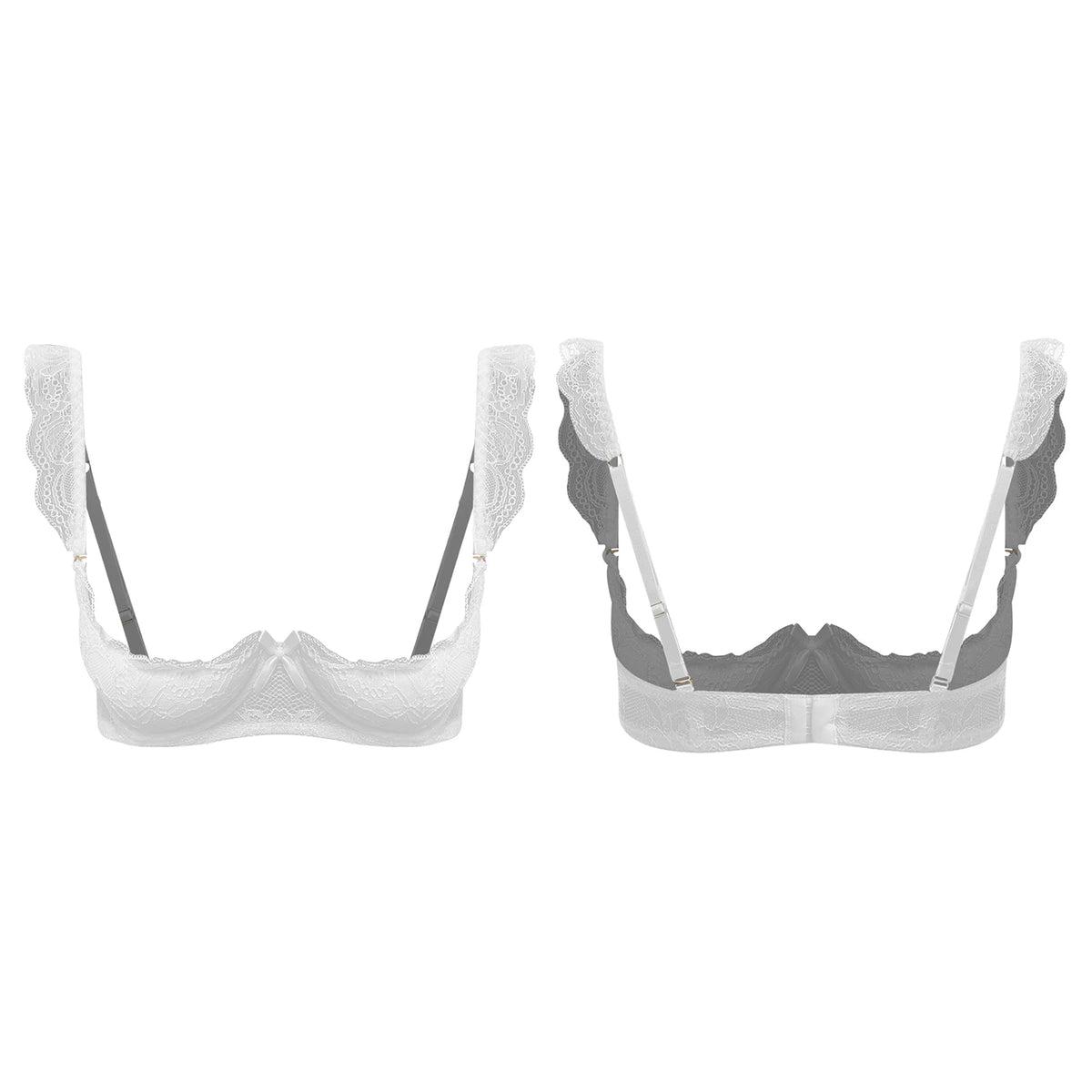 Womens Floral Lace 1/4 Cup Bra Removable 2cm Thick Pads Underwired Balconette Bra Ruffled Spaghetti Straps Brassiere Lingerie