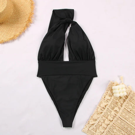 Women's Solid One-Piece Bikini Bodysuit Swimwear High Waist Sexy One-Shoulder Bathing Suit Beachwear