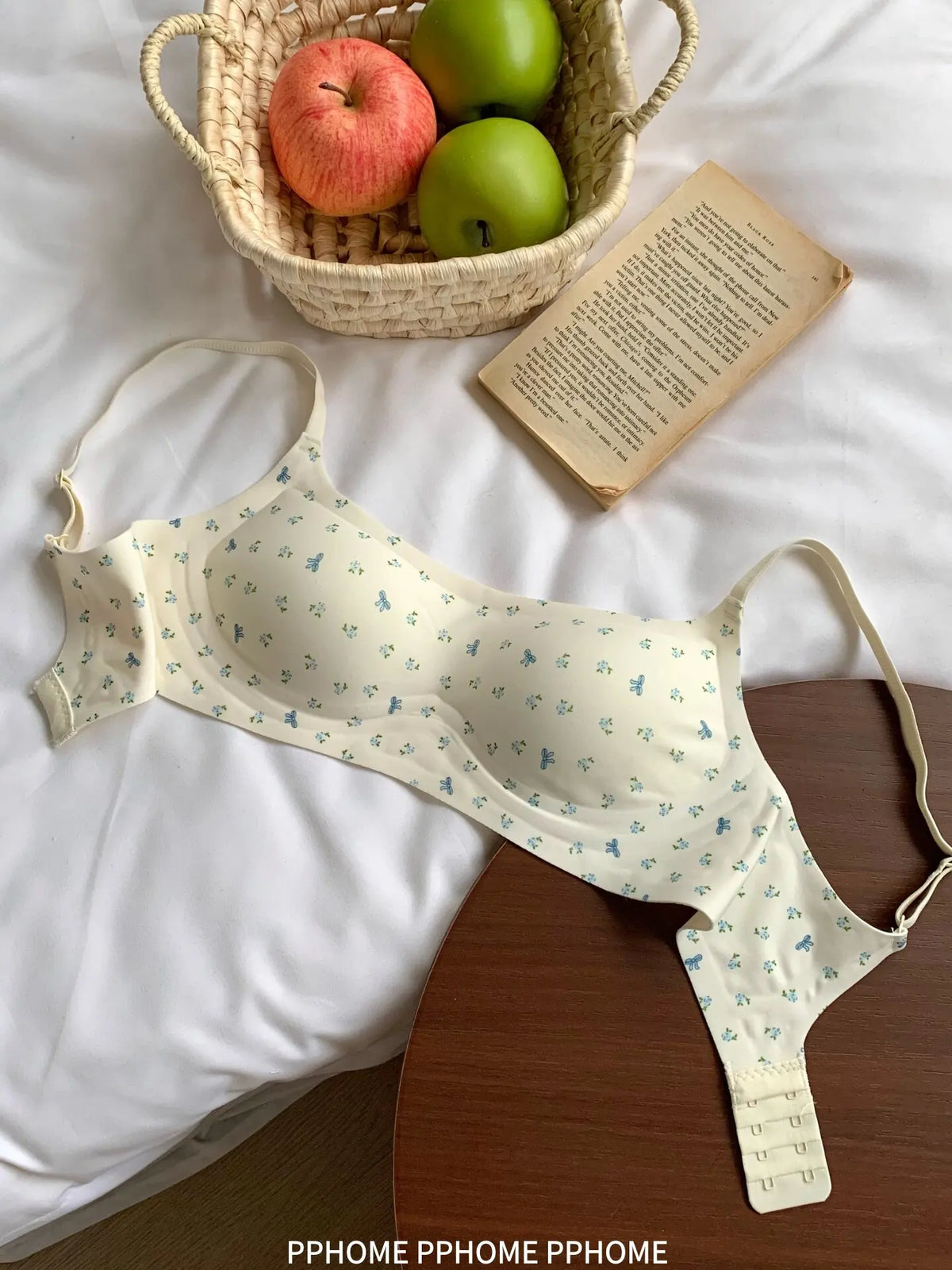 Plunge Neck Floral Demi Cup Bra Small Bust Wirefree Push Up Seamless Invisible Thin Cute Teen Girls Daily Wear Underwear