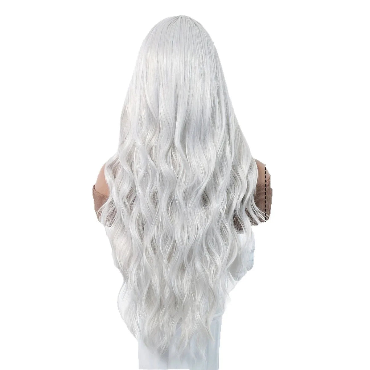 Silver White Medium Large Wave Synthetic Long Curly Hair Fashionable Elegant Pure White Imitation Wig Women's Wig