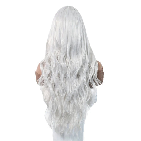 Silver White Medium Large Wave Synthetic Long Curly Hair Fashionable Elegant Pure White Imitation Wig Women's Wig