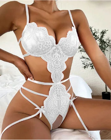 Erotic Lace Strappy Bodysuit for Women Hollow Out One Piece Teddies Babydoll Nightwear Lingerie Exotic Apparel Date Night Outfit