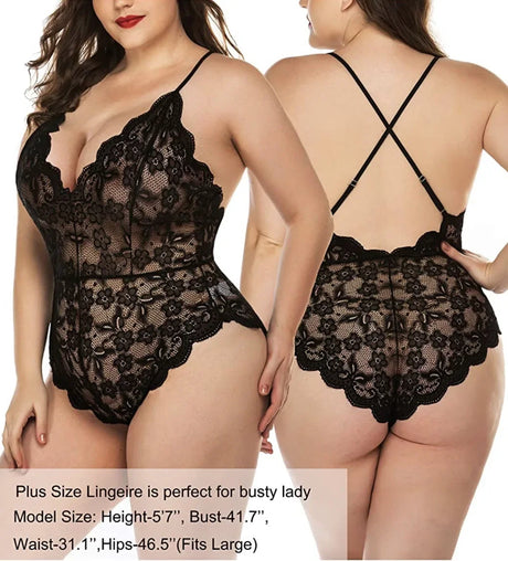 Sexy Plus Size Lingerie Suspenders Multi-color Dark V Transparent Lace Onesie Lace Bodysuit Porno Costume Sexy Women Open