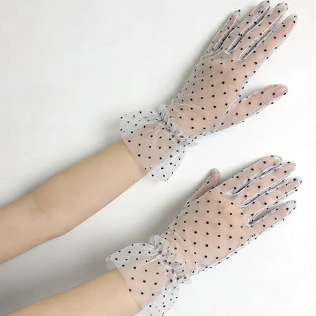Short Dot Embellished Wedding Veil Performance Gloves for Women Netting Bridal Wedding Gown Polka Dot Gloves Breathable Gloves