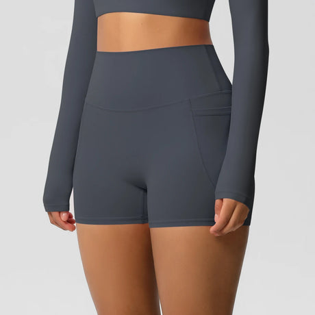 Solid Color Yoga Pants With Pockets Quick Drying High Waisted Gym Push Up Yoga Shorts for Woman Breathable Workout Fitness Short