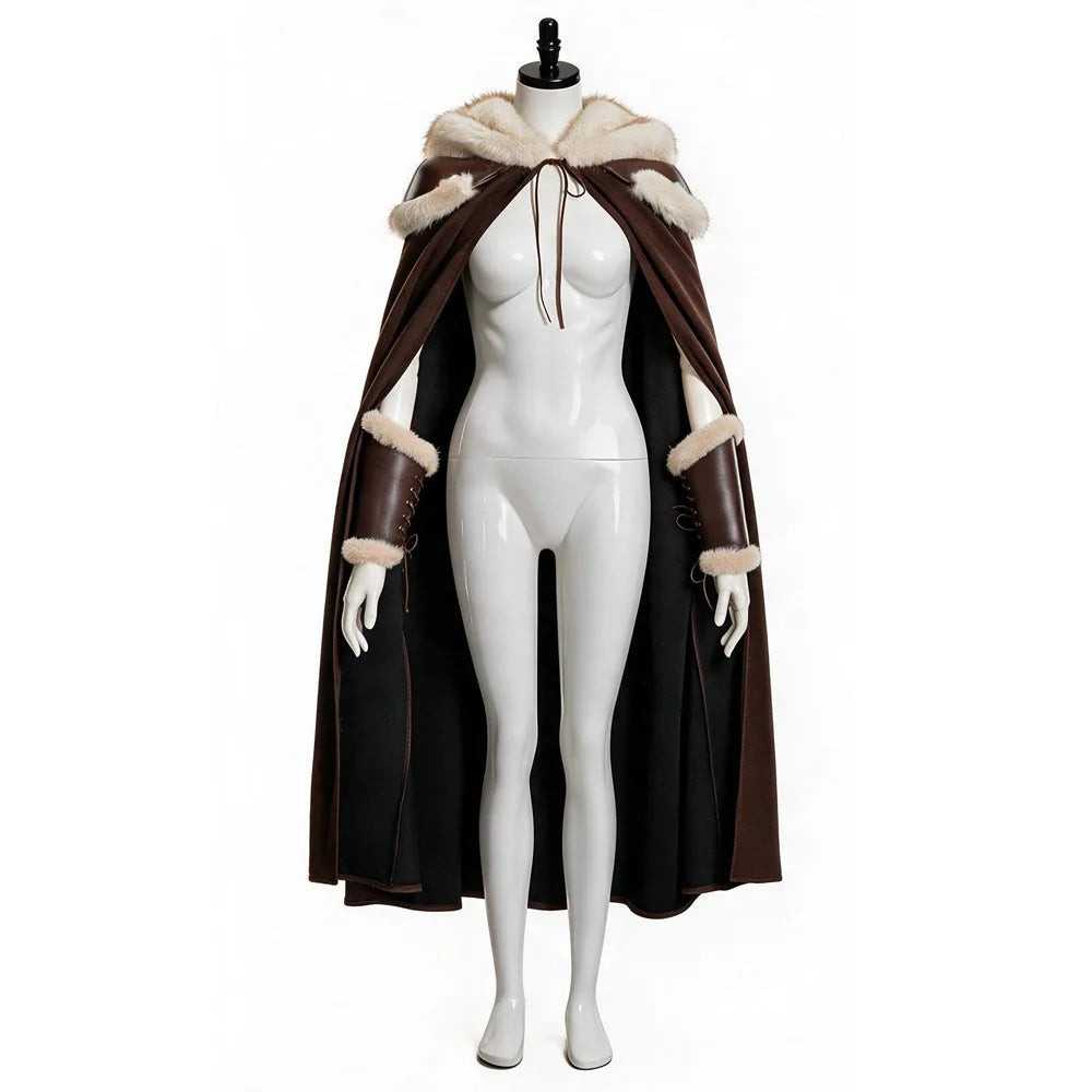 Women New Viking Barbarian Cape Goddess Warrior Plush Cape Retro Plush-Trimmed Hooded Cloak Set Medieval Retro Halloween Costume