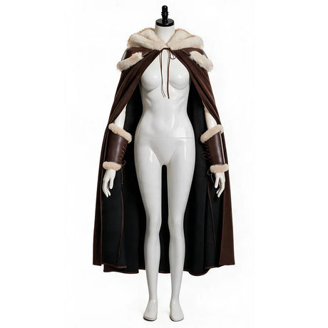 Women New Viking Barbarian Cape Goddess Warrior Plush Cape Retro Plush-Trimmed Hooded Cloak Set Medieval Retro Halloween Costume
