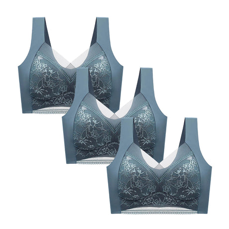 FallSweet 3PCS Lace Push Up Bras for Women Sexy Wireless Bra Ice Silk Deep V Bralette Tops Female Lingerie Mom's Underwear L-5XL