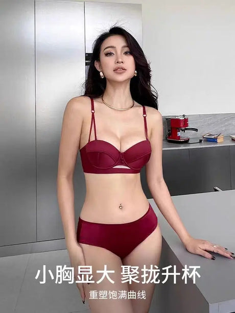 Japanese Anime Set Victoria's Style Half Cup Minimiser & Knickers | Push Up for Small Chest Retro sensual Lingerie Bride Gift