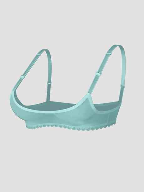 Ladies' sexy 1/4 Cup Mesh Bra, Sheer Wireless Breathable Balconette Bralette Top