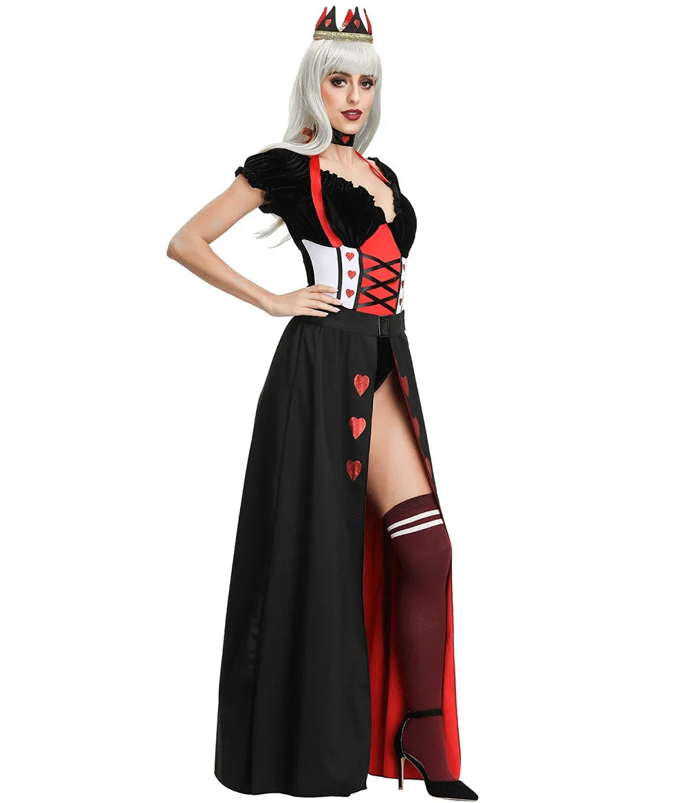 Queen of Hearts Costume Women Alice in Wonderland Costume Poker Queen Cosplay Halloween Carnival Masquerade Costumes Sexy Dress