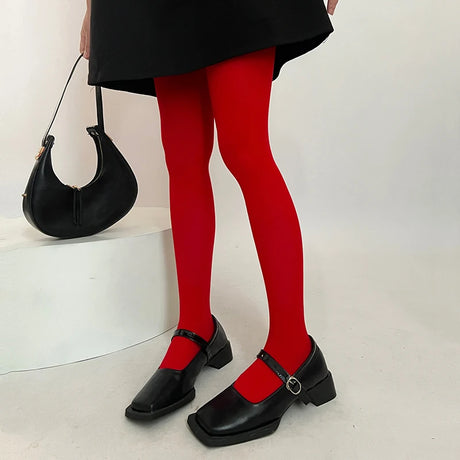 Sweet Girls Colorful Elastic Long Hosiery Stockings Women Candy Color Sexy Tights Spring Autumn Warm Velvet Seamless Pantyhose