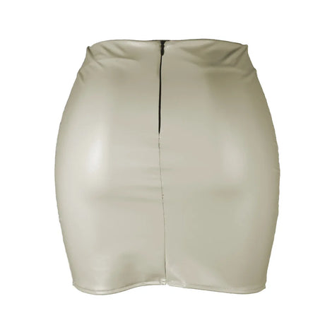Women's Mini Skirt High Waist PU Leather Slim Slit Short Skirt Vintage Zipper Skinny Sexy Solid Black Leather Skirts for Women
