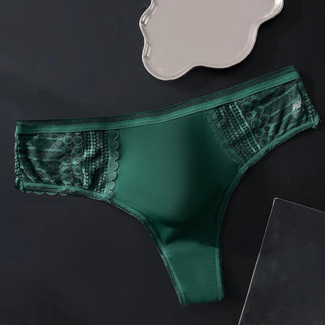 1pc Men's Sexy Lace Briefs Seamless Ice Silk G-String Underwear 3D Bulge Pouch Solid Thong High Elastic Breathable Panties