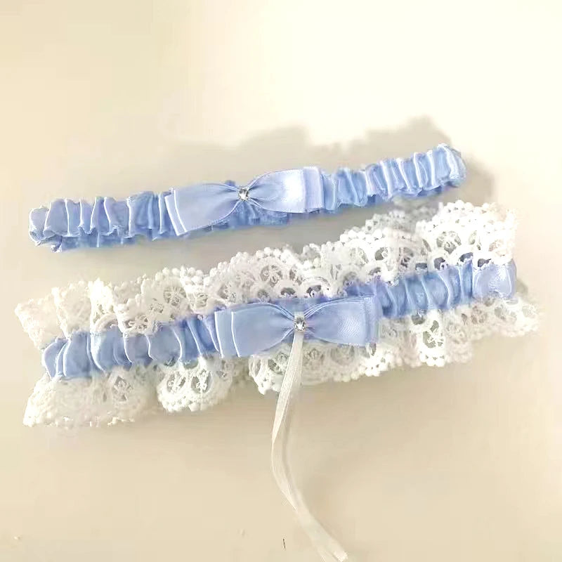 Women Lace Bow Silky Smooth Satin Elastic Thigh Strap Garter Belt Sexy Thigh Bands Party Bride Leg Garter Cosplay Tea Time