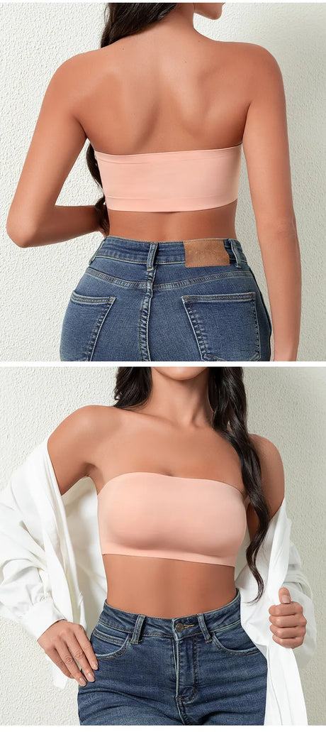 Hot Sale Seven Colors One Piece Women Seamless Strapless Bra Wireless Non-pad Bra Anti-skidding Ice Silk Traceless Strapless Bra