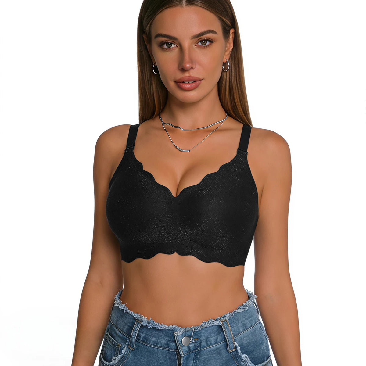 Bras for Women No Underwire Scalloped Wireless Push Up Bra Seamless Full Coverage Supportive Plus Size Tshirt Bra, Soft Breathable Comfortable Bralette, Leopard & Polka Dot Print Ice Silk Bra