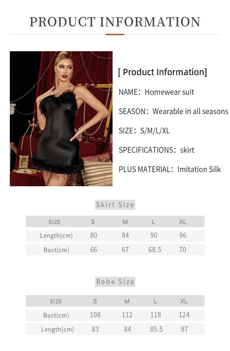 New European Luxury Plus Size Women Pajama Set Sexy Spaghetti Strap Nightgown with Fringe Trim Matching Robe Loungewear