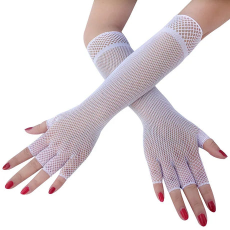 Sexy Elastic Mesh Gloves With Colored Flash Diamonds Bungee Stage Performance Hollow Fishing Net Punk Hiphop Women's Gloves R51