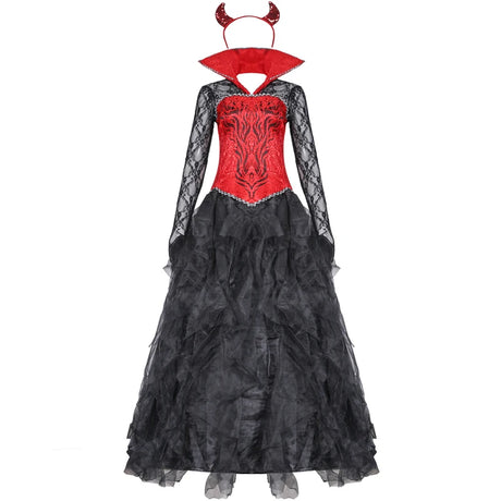 Carnival Halloween Lady Vampire Devil Costume Gothic Demonic Glamour Queen Playsuit Cosplay Fancy Party Dress